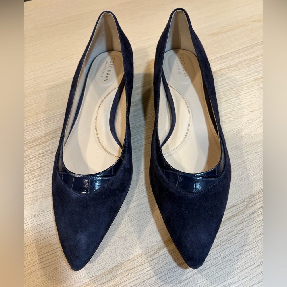 Cole Haan Grand Series 360 Blue Suede Pointed Toe Flat, Women’s 10 1/2B